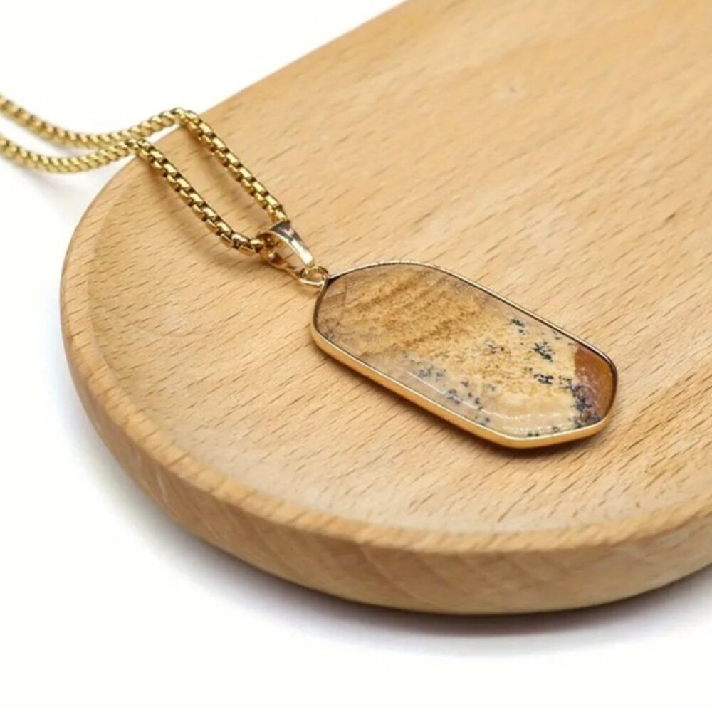 Drawing Stone Natural Crystal Healing Stone Pendant Necklace Jewelry - Picture 2 of 2